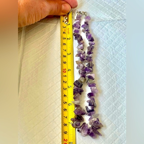 Vintage Amethyst Chip Semi-Precious Gem Stone  Necklace Purple 15”Handmade - Picture 5 of 6